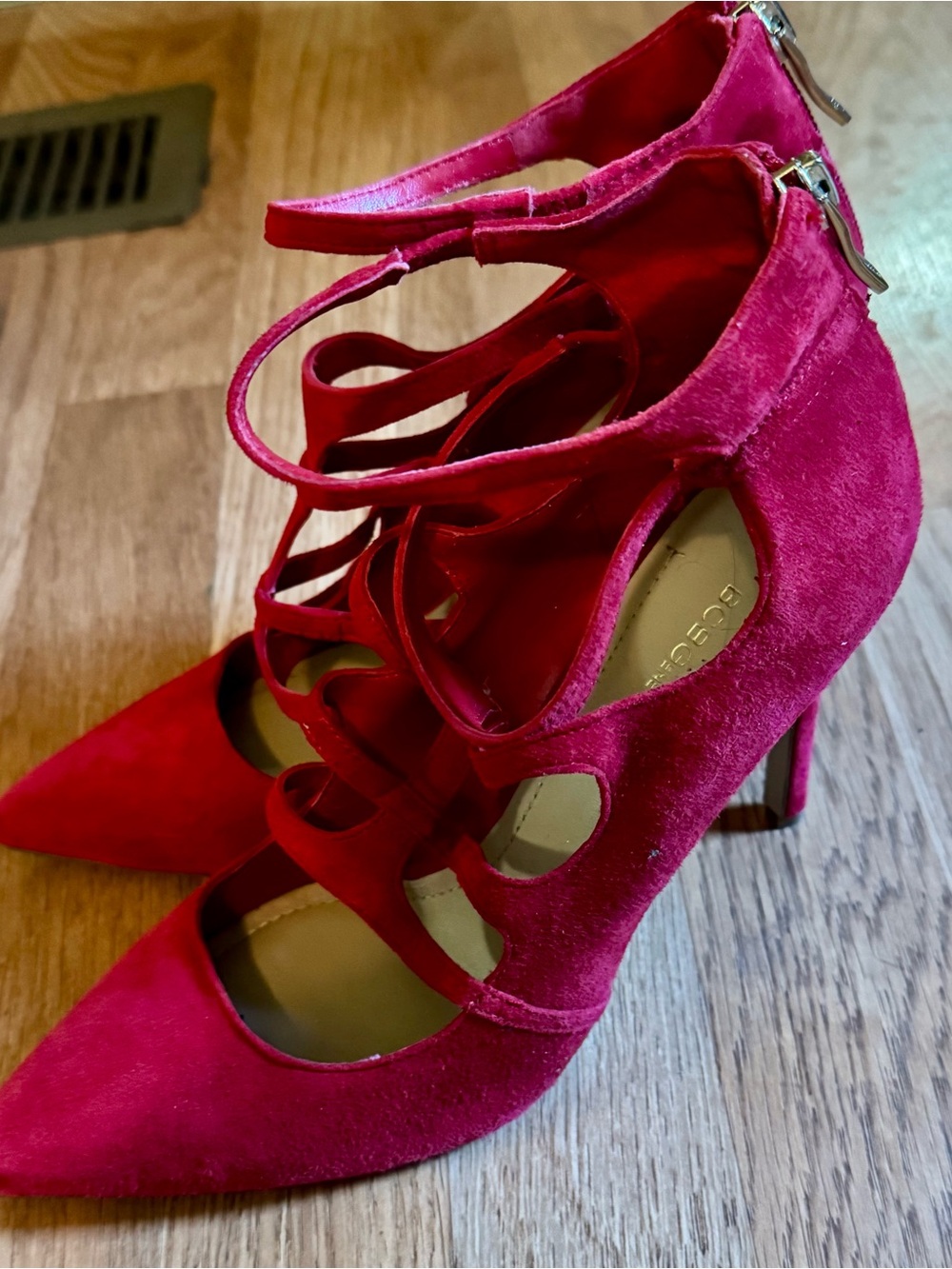 BCBGeneration Red Strappy Pointed-Toe Heels